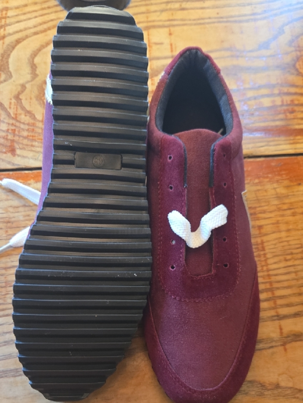 Maroon Suede Sneakers Size 11 US/ Size 45 EUwith White Laces By Polligie - Picture 9 of 13